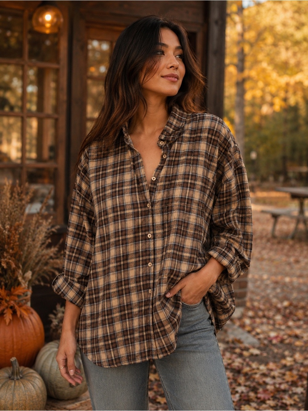 PrettyLittleThing Brown Plaid Relaxed Button-Down Shirt